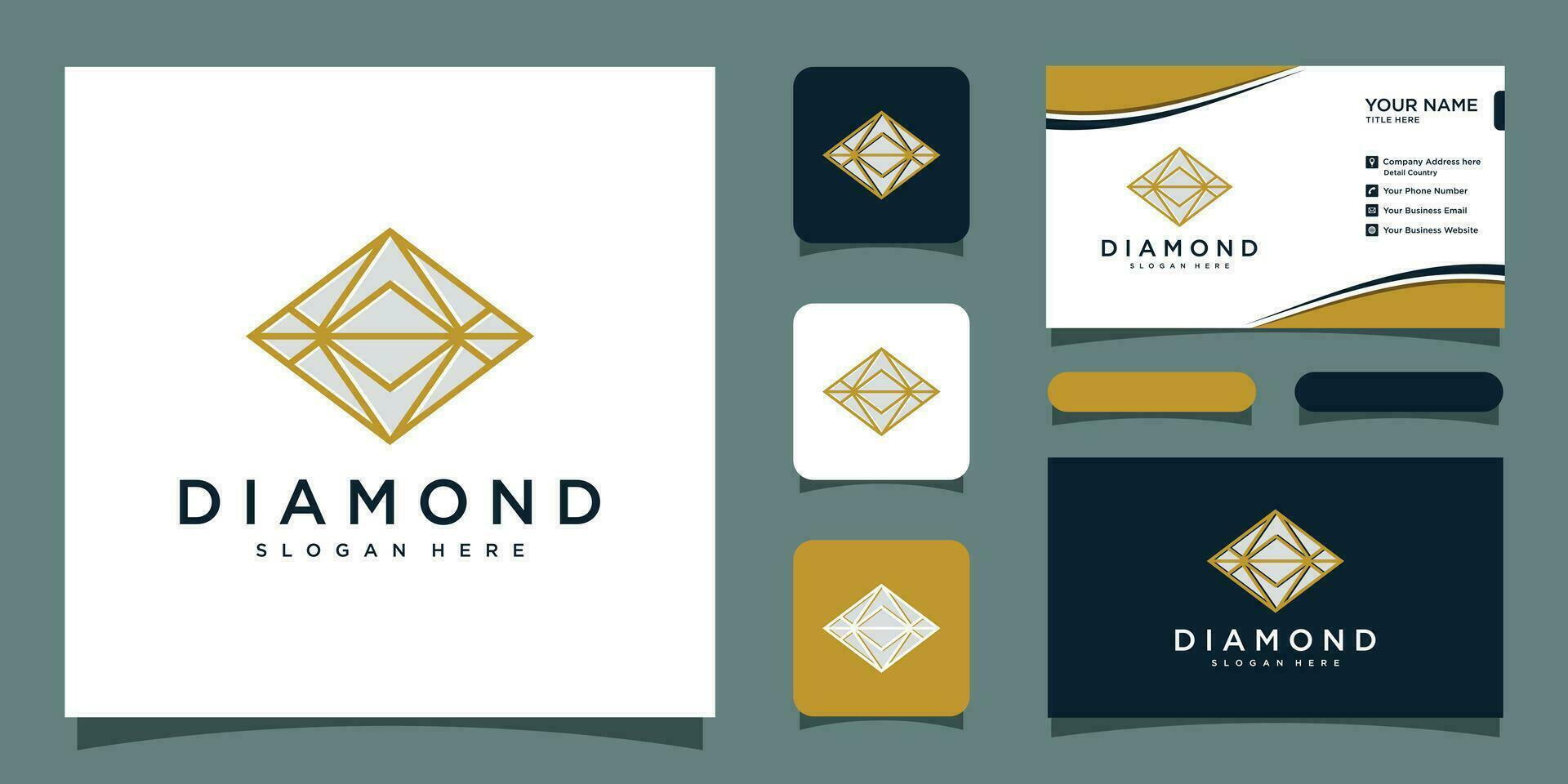 Creative Diamond Concept Logo Design Template with business card design Premium Vector