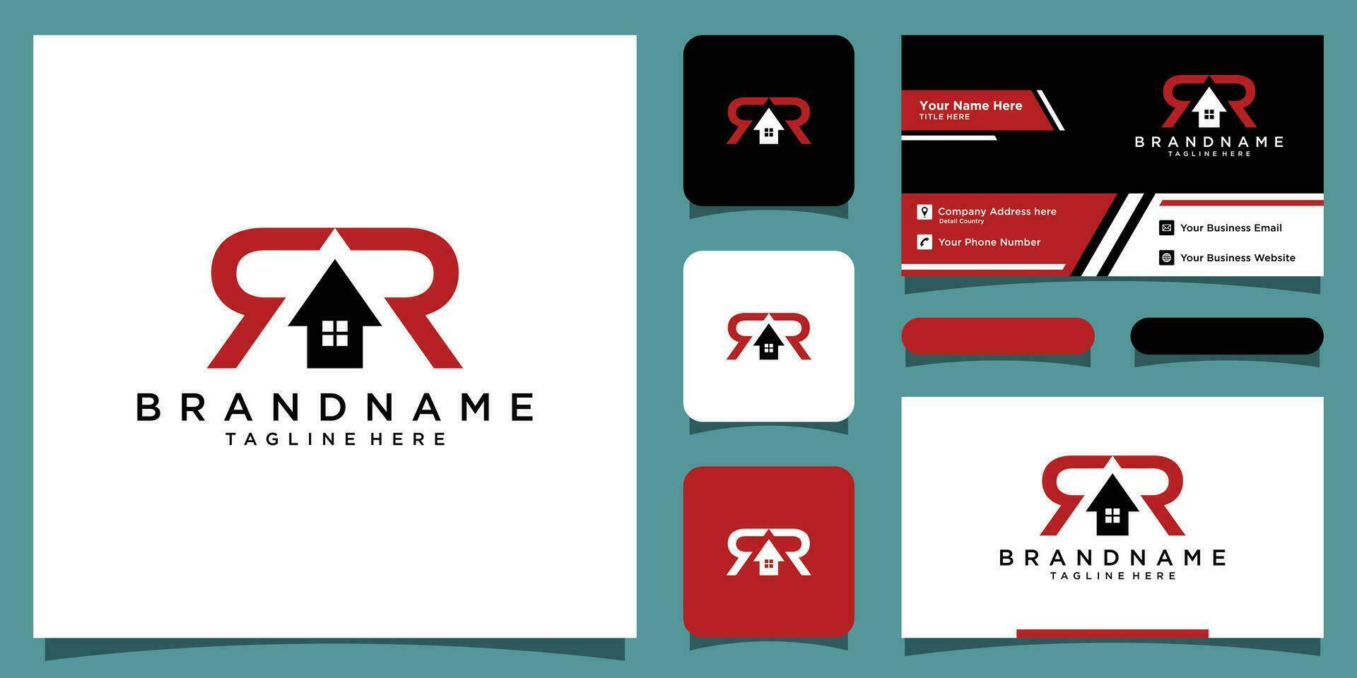 Letter RR with Real Estate element, home initial RR concept with business card design Premium Vector