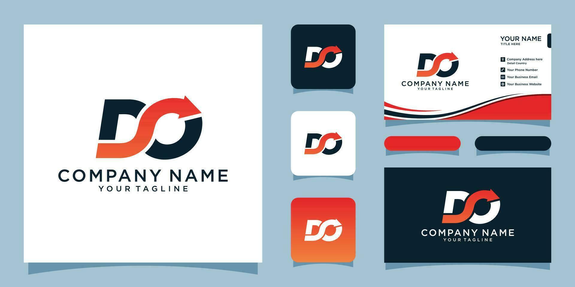 D and O logo with arrow with business card design Premium Vector