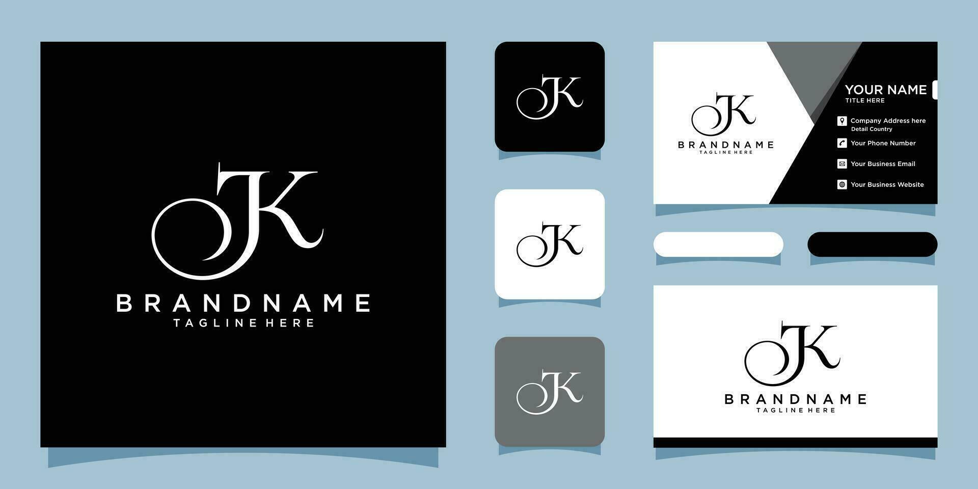 Alphabet letters Initials Monogram logo JK or KJ, with business card design Premium Vector