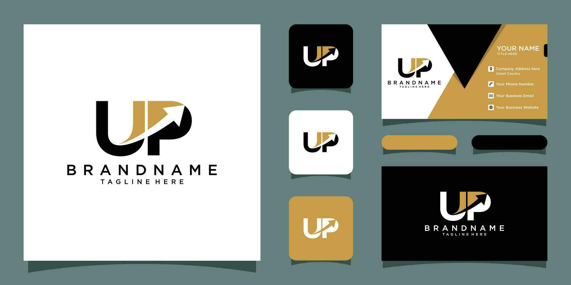 Simple minimal up arrow letter logo icon design with business card design Premium Vector