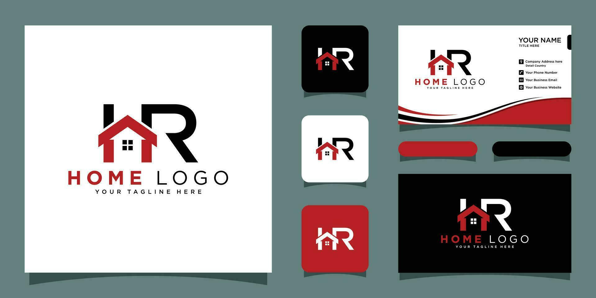 Letter R and H Logo. Home Symbol. Icon vector and business card Premium Vector