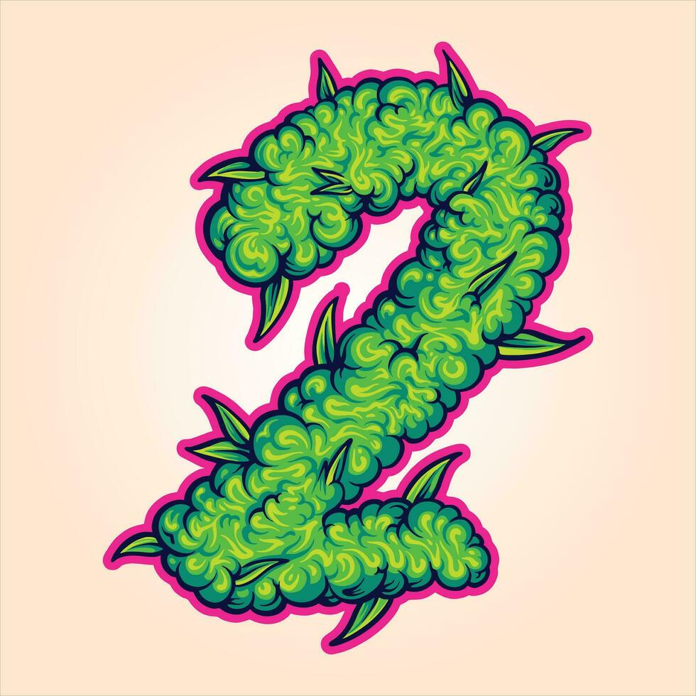 Marijuana blossom bold monogram number two vector illustrations for your work logo, merchandise t-shirt, stickers and label designs, poster, greeting cards advertising business company