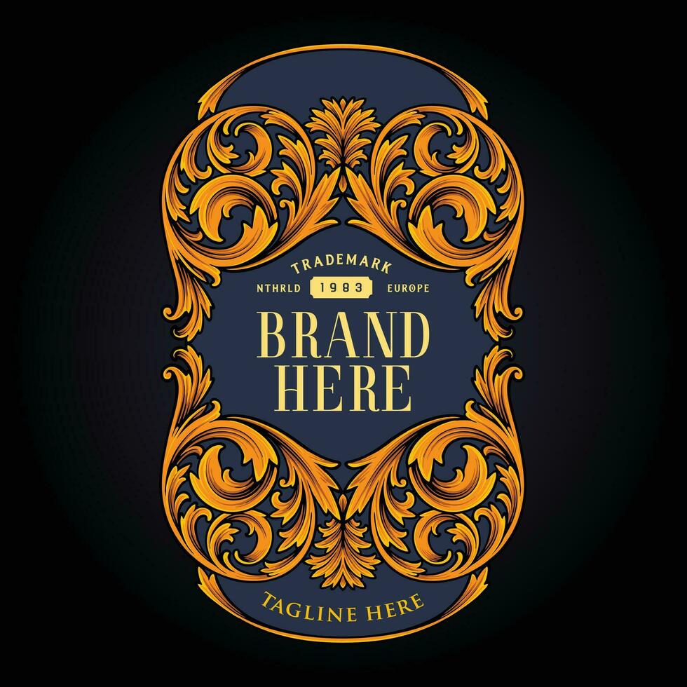 Deluxe floral engraved ornament for luxury labels vector illustrations for your work logo, merchandise t-shirt, stickers and label designs, poster, greeting cards advertising business company