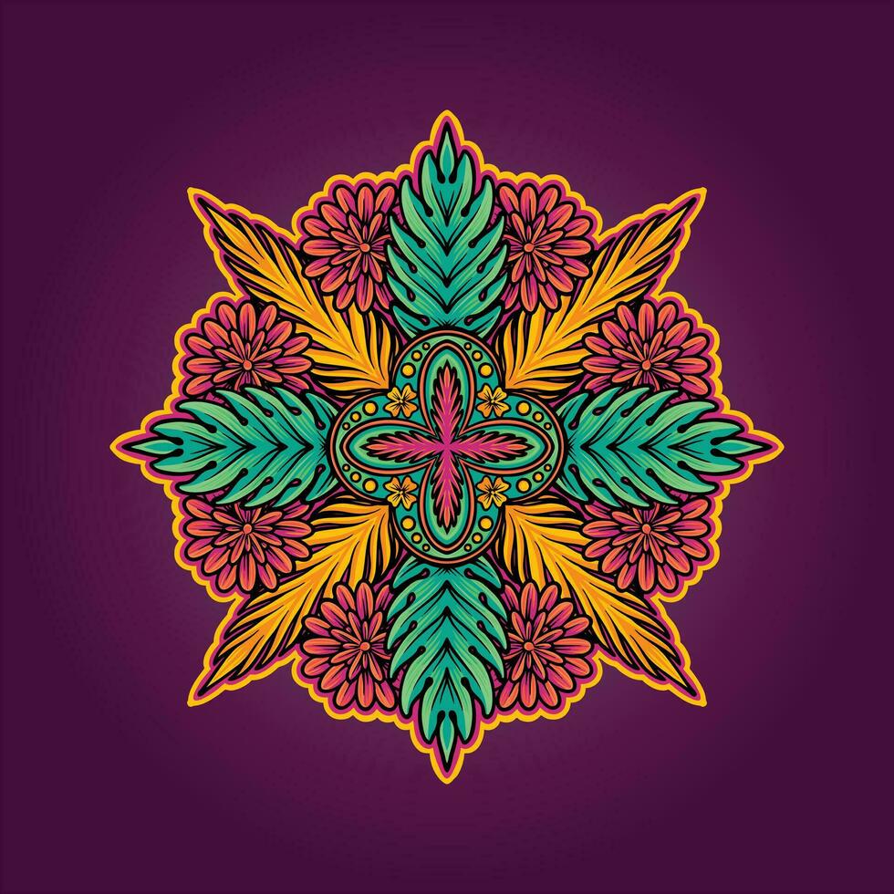 Floral mandala ornament blossoming beauty petals illustrations vector illustrations for your work logo, merchandise t-shirt, stickers and label designs, poster, greeting cards advertising business