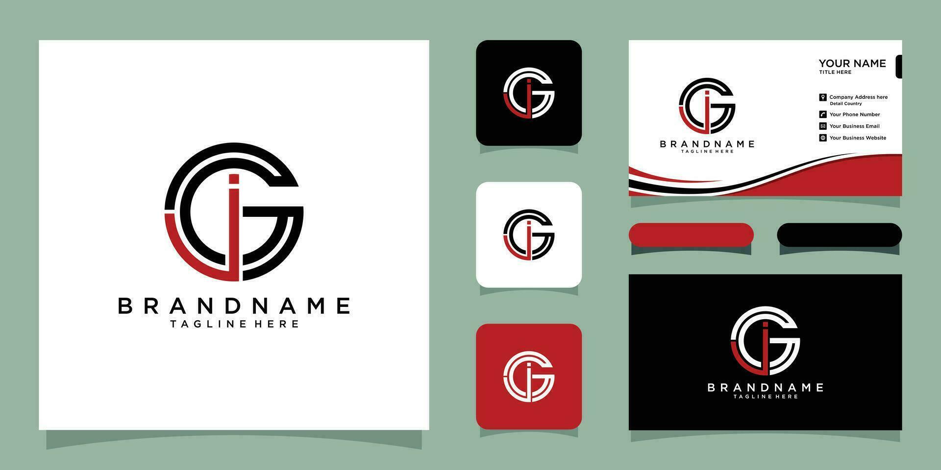 Initial letters JG circle shape monogram with business card design Premium Vector