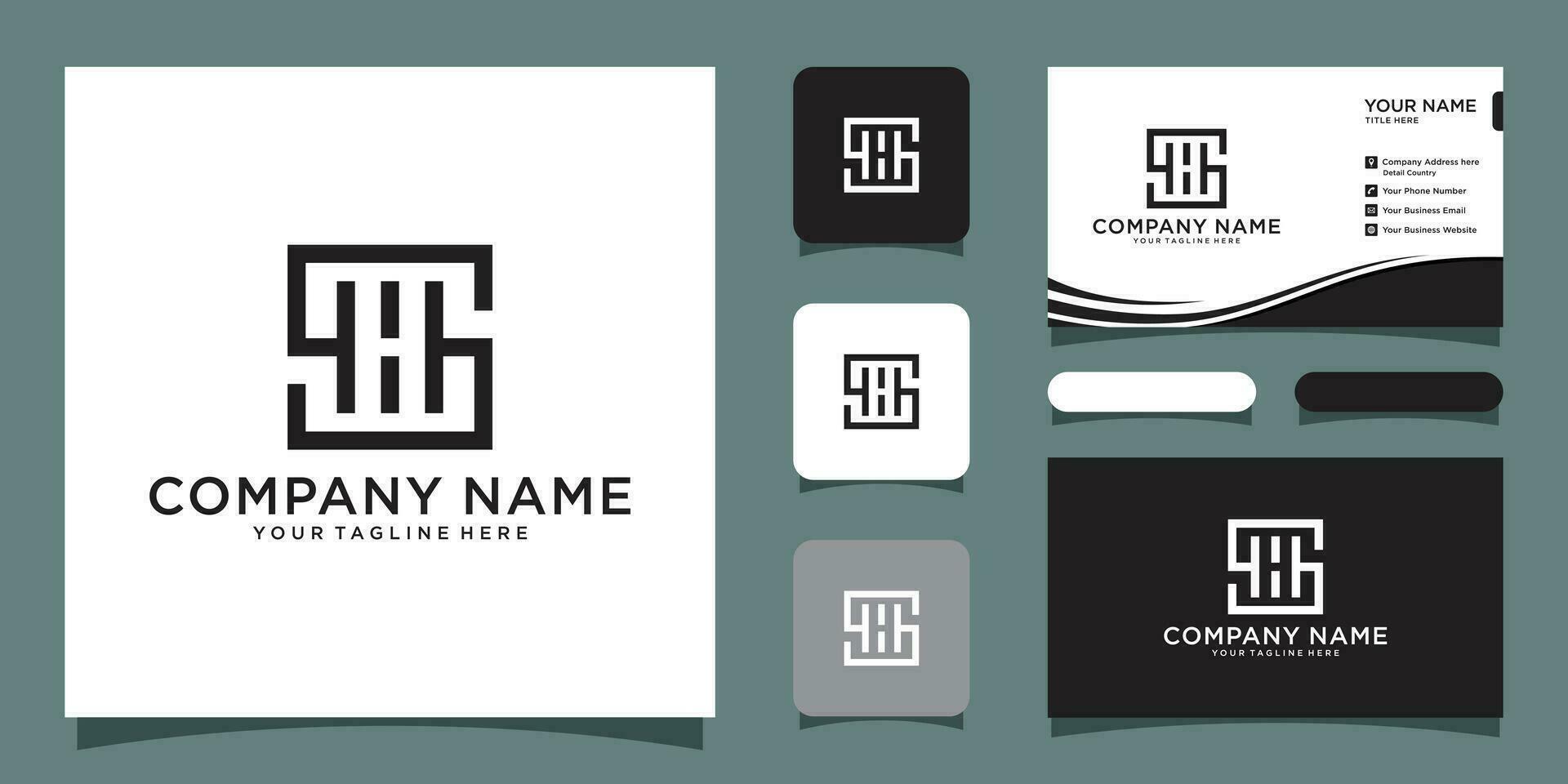 Letter SH, HS monogram square shape with business card design Premium Vector