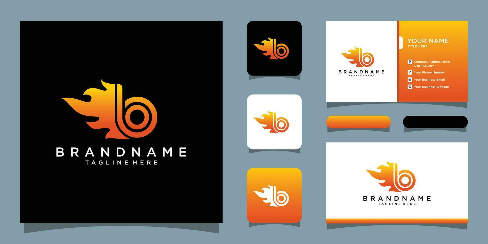 Icon Design Logo Letter B with Fire Vector with business card design Premium Vector