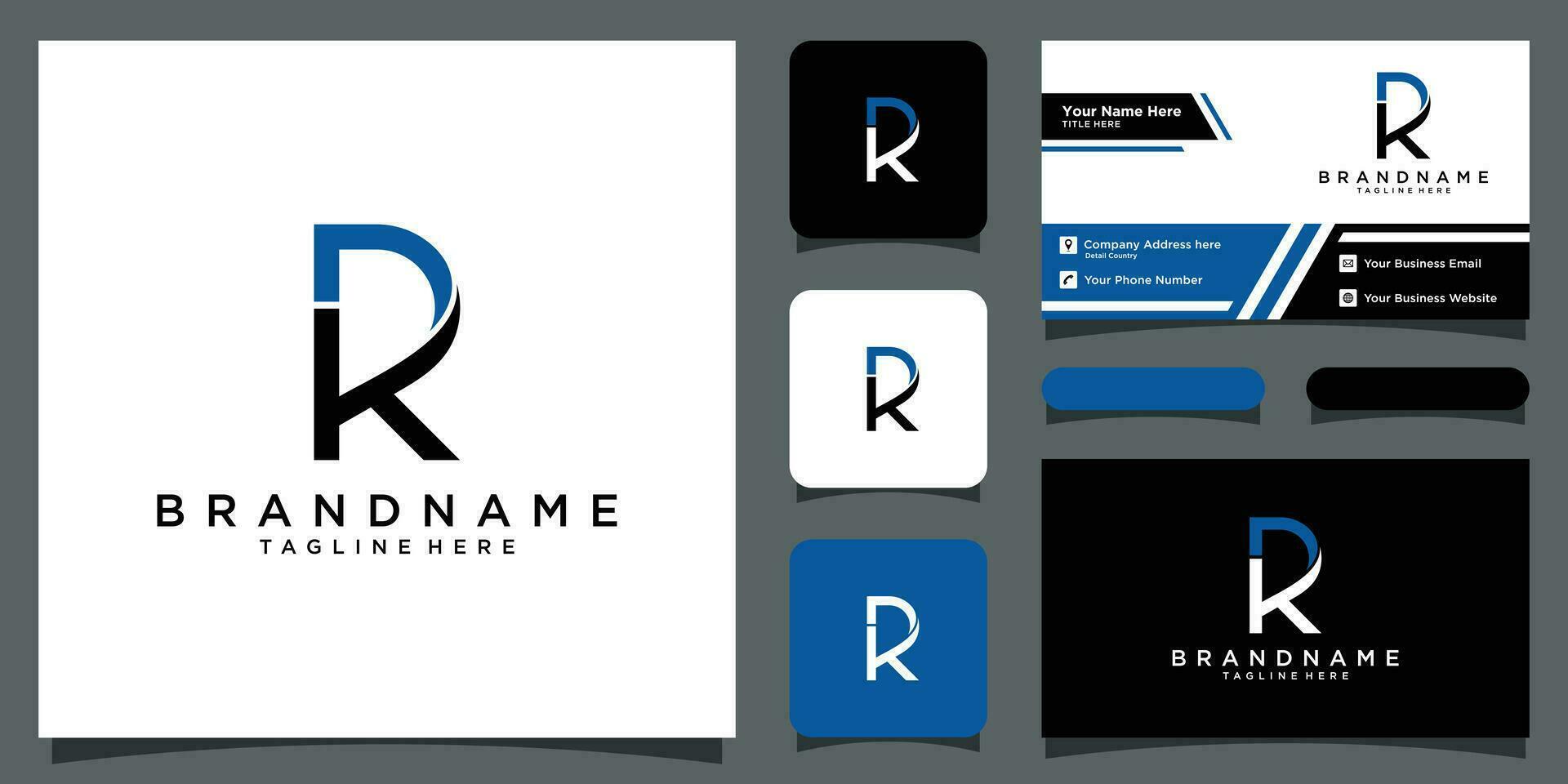 Initial Letter KR or RK typography logo design vector with business card design Premium Vector