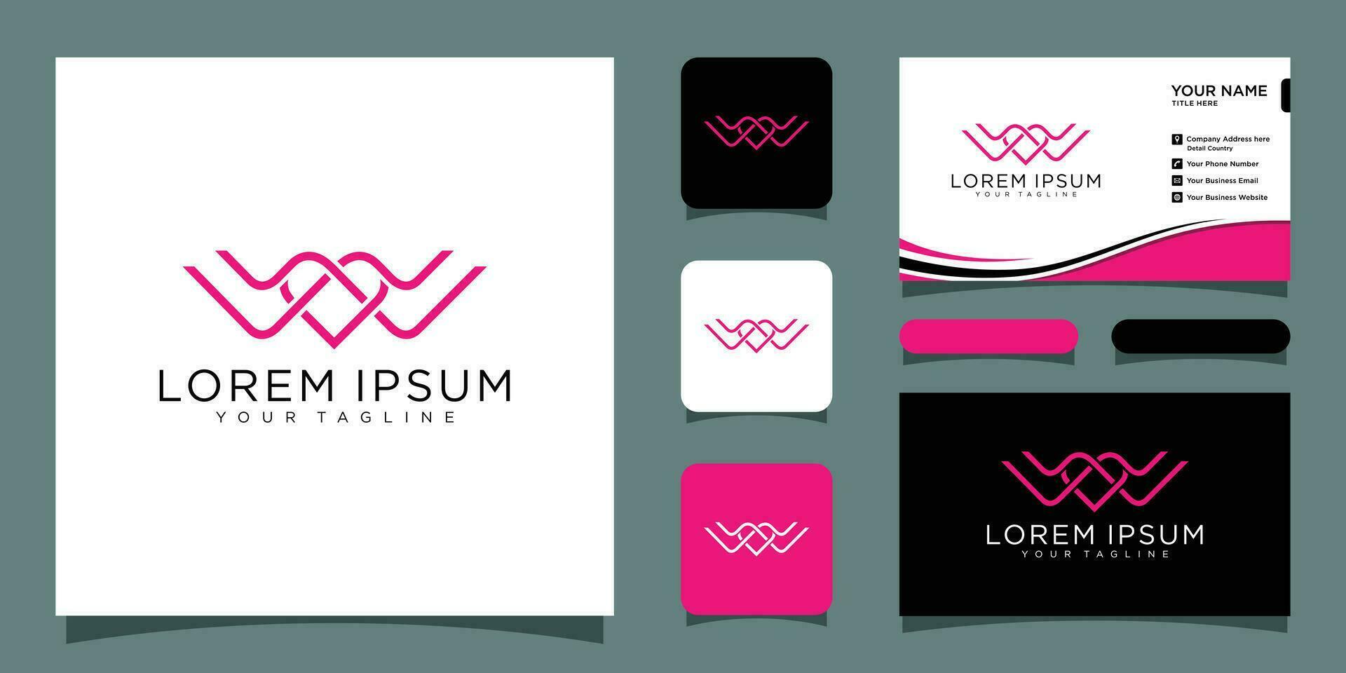Letter W logo with love design vector icon symbol with business card design Premium Vector