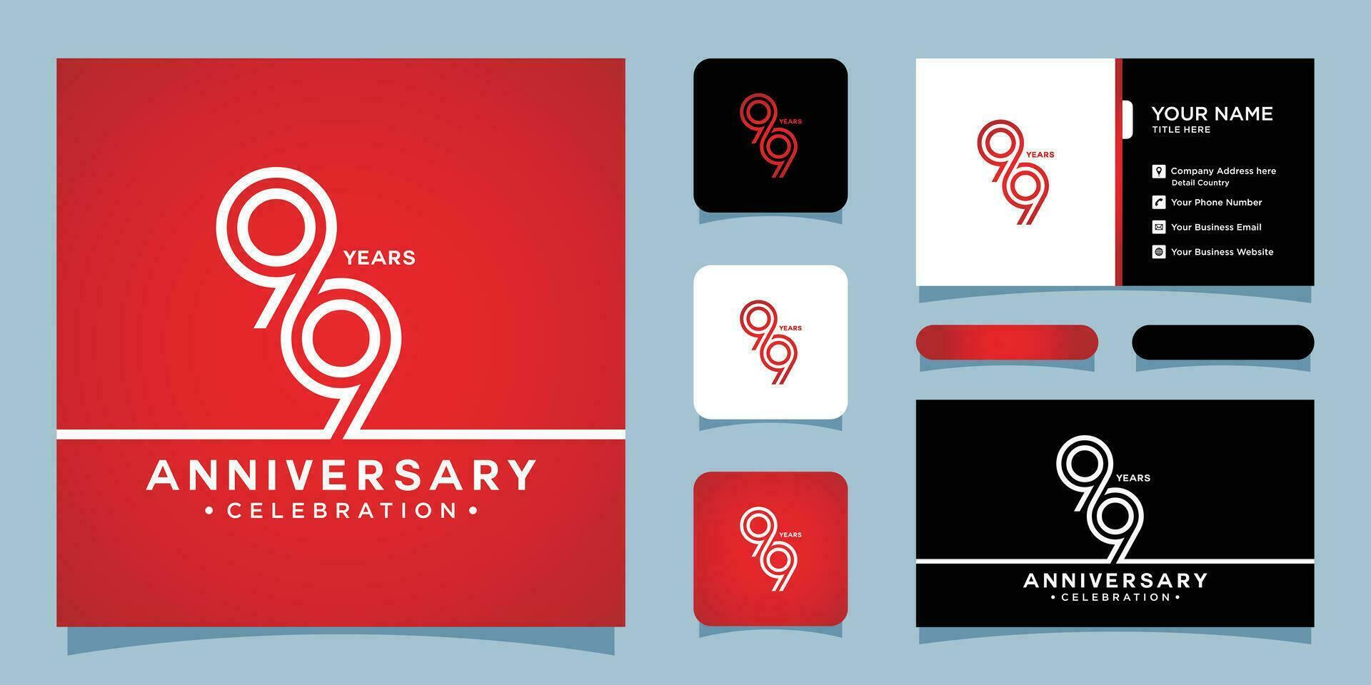 99 Years Anniversary Celebration, Number Vector Template with business card design Premium Vector