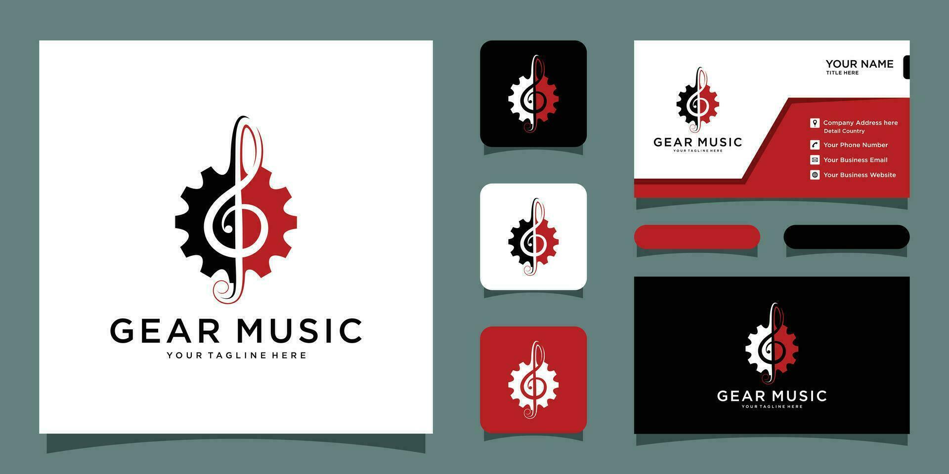 Gear and music symbols, music icons with business card design Premium Vector