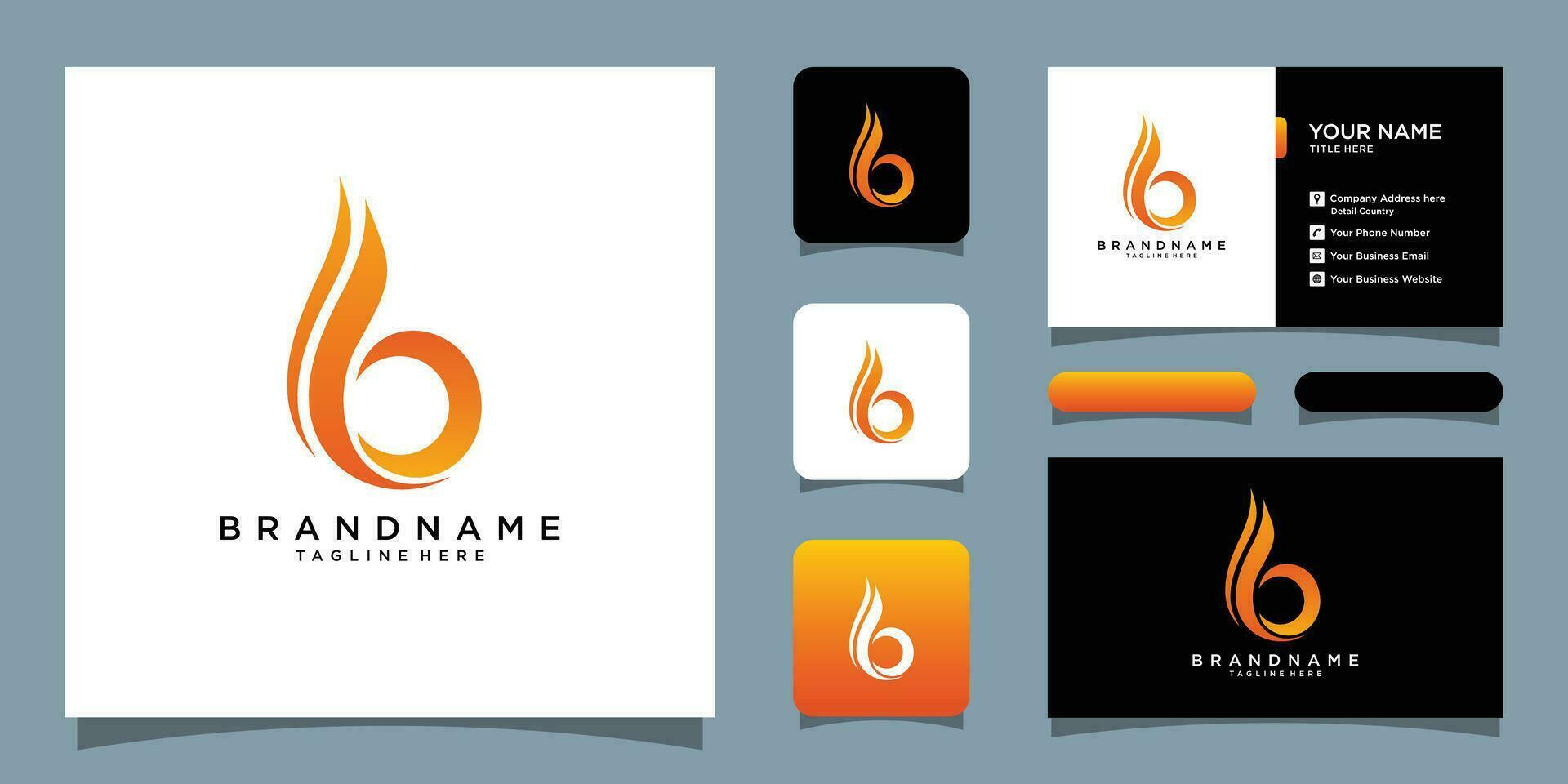 Icon Design Logo Letter B with Fire Vector and business card design Premium Vector