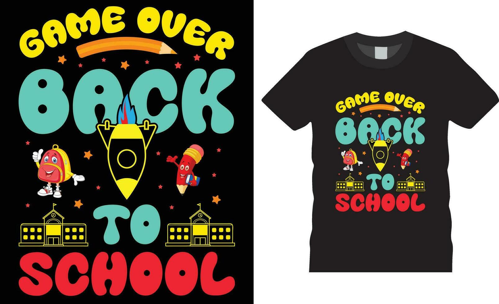 Back to school typography t shirt design vector Print Template.Game over back to school