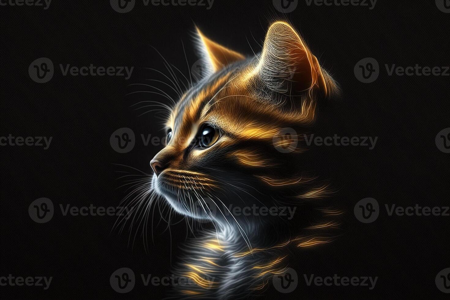 side view of cat on black background photo