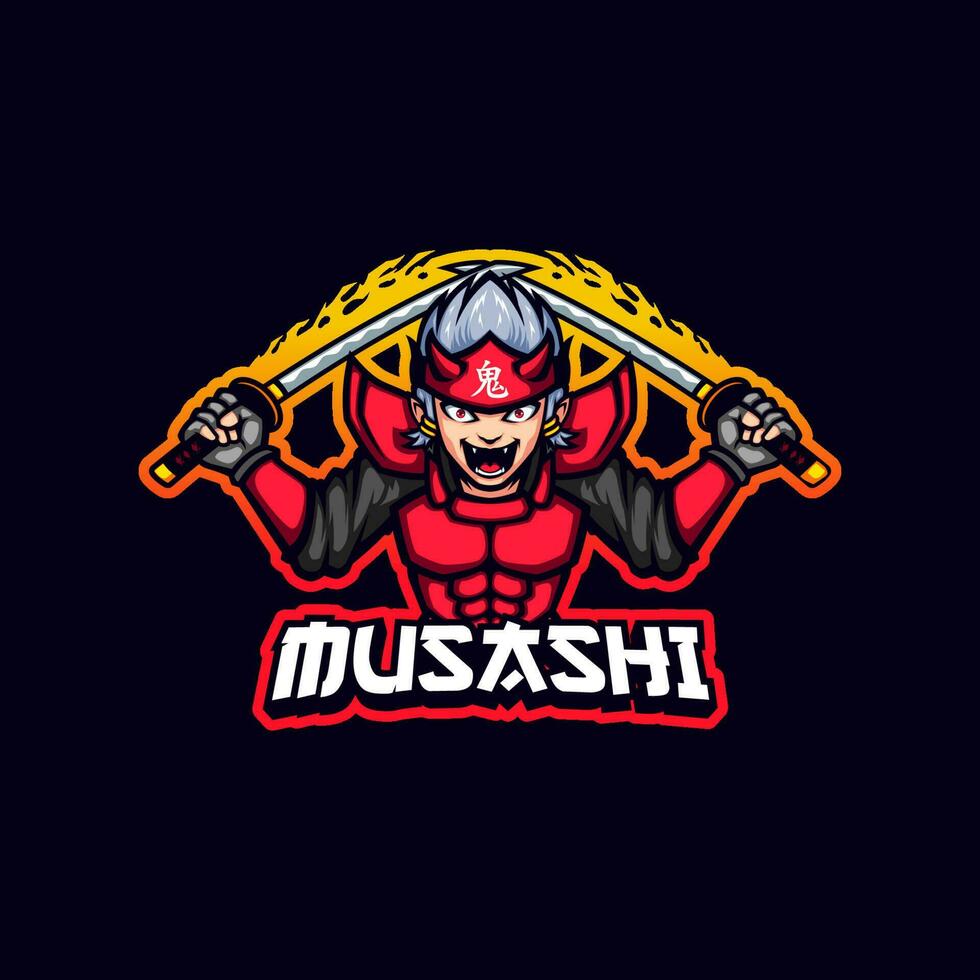 Red Armor Ronin Samurai Dual Katana Mascot Illustration vector
