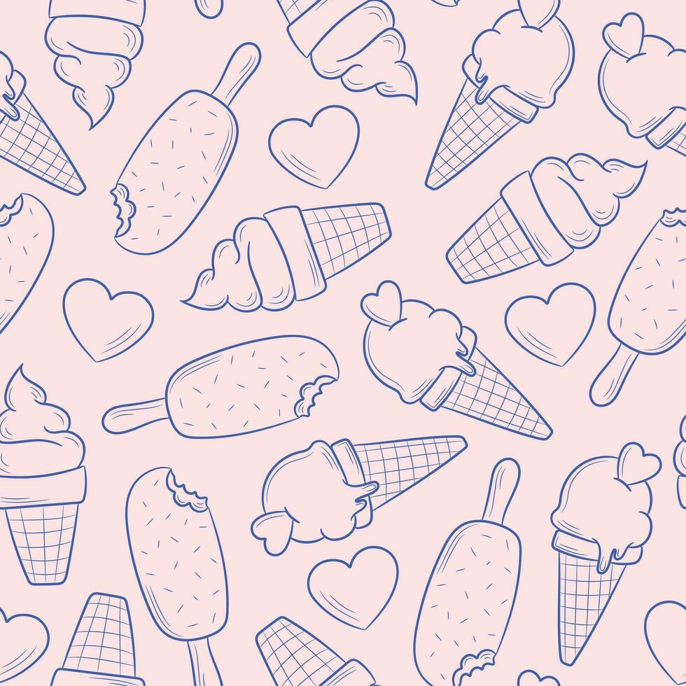 hielo crema línea Arte vector patrón, linda pastel antecedentes para el verano con delicioso dulces