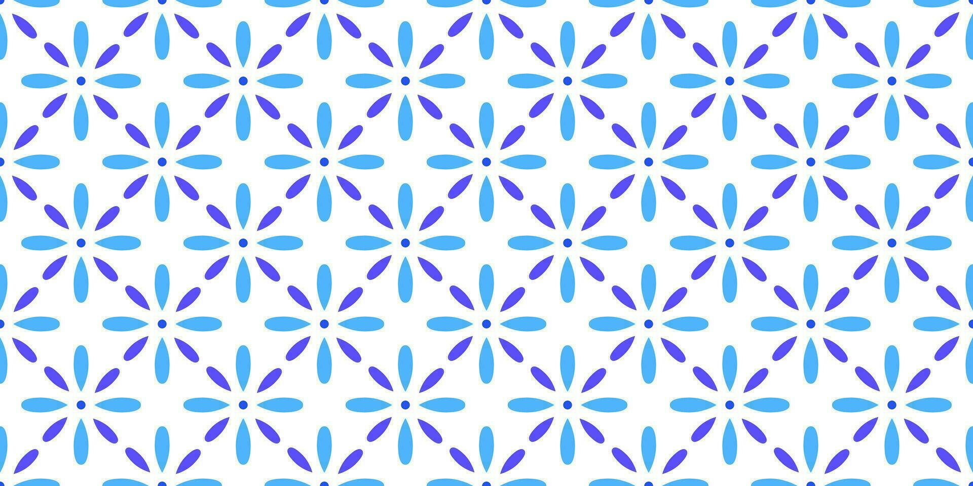 Blue and white flower tile pattern, seamless repeating background, vector pattern