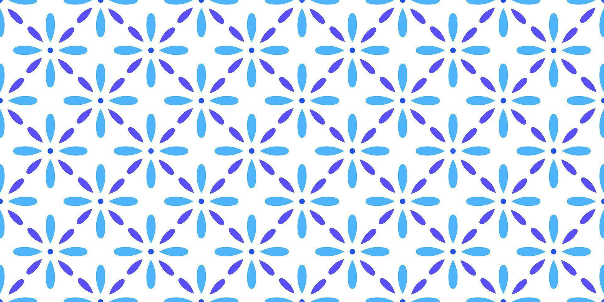 Blue and white flower tile pattern, seamless repeating background, vector pattern