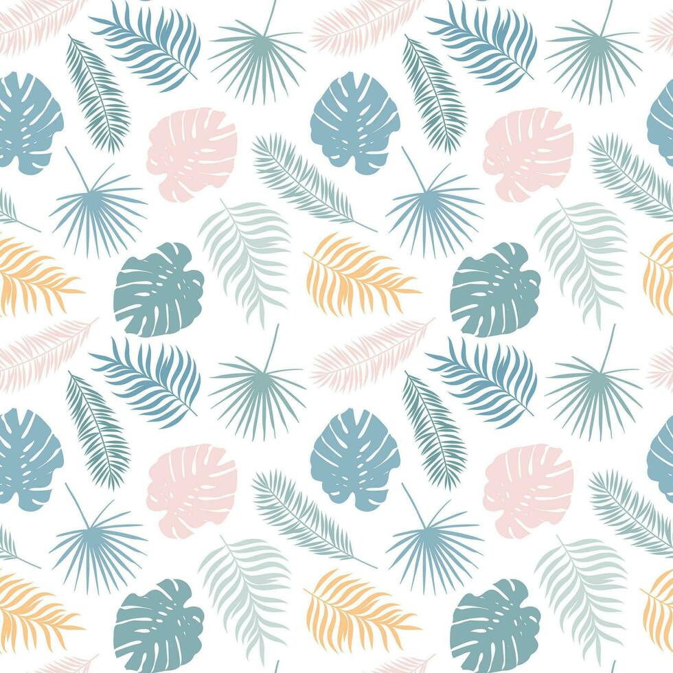 Tropical leaf pastel tropical leaf pattern with scattered leaves, seamless background vector