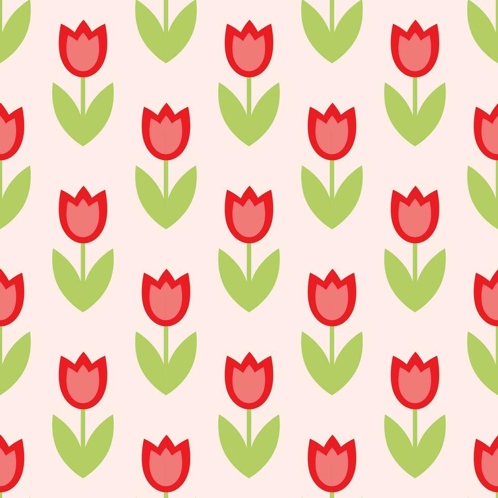 Tulip vector pattern, seamless repeating background, flat illustration