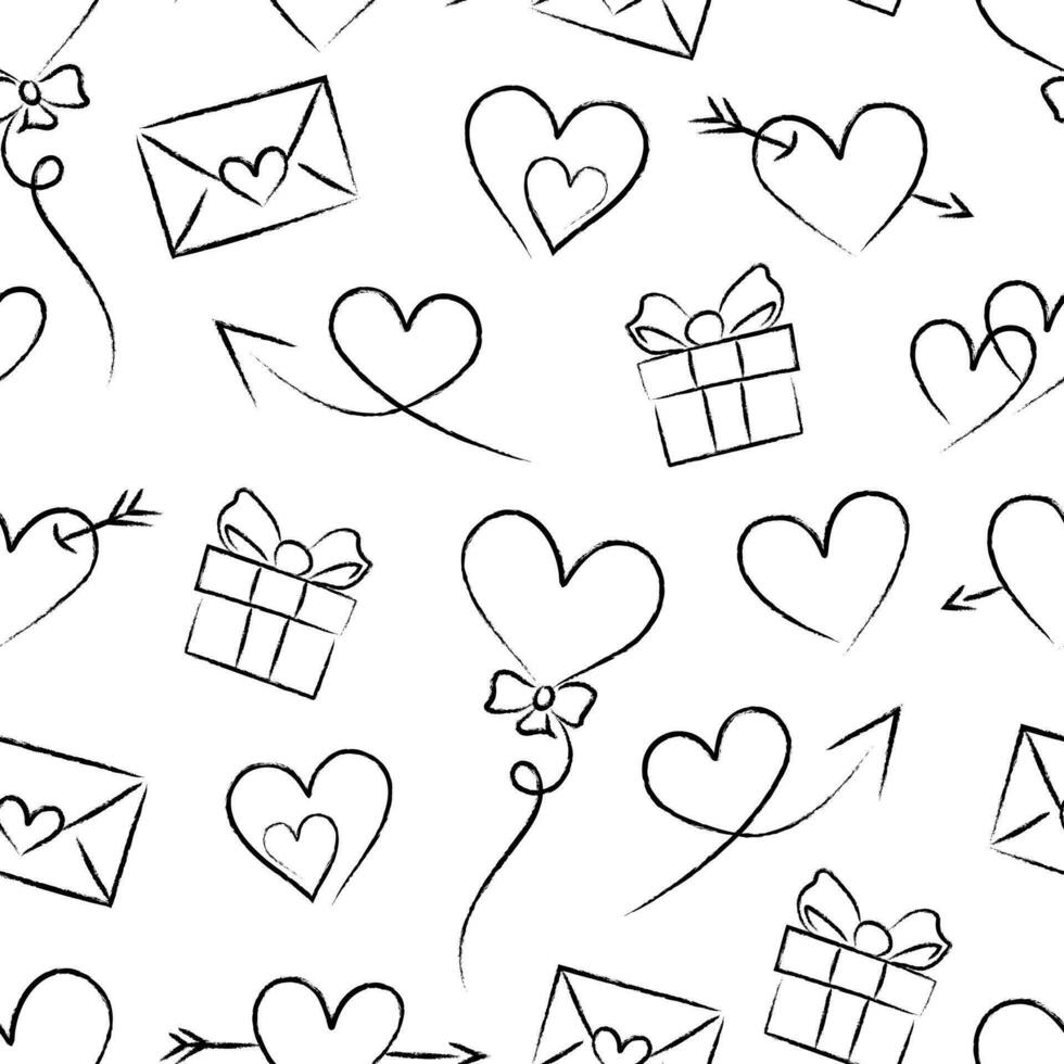 Black and white Valentines Day seamless pattern vector