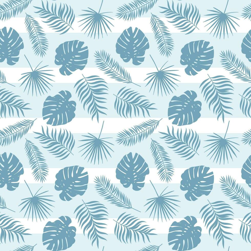Blue tropical leaf pattern with stripes vector