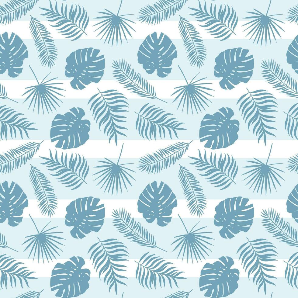 Blue tropical leaf pattern with stripes vector