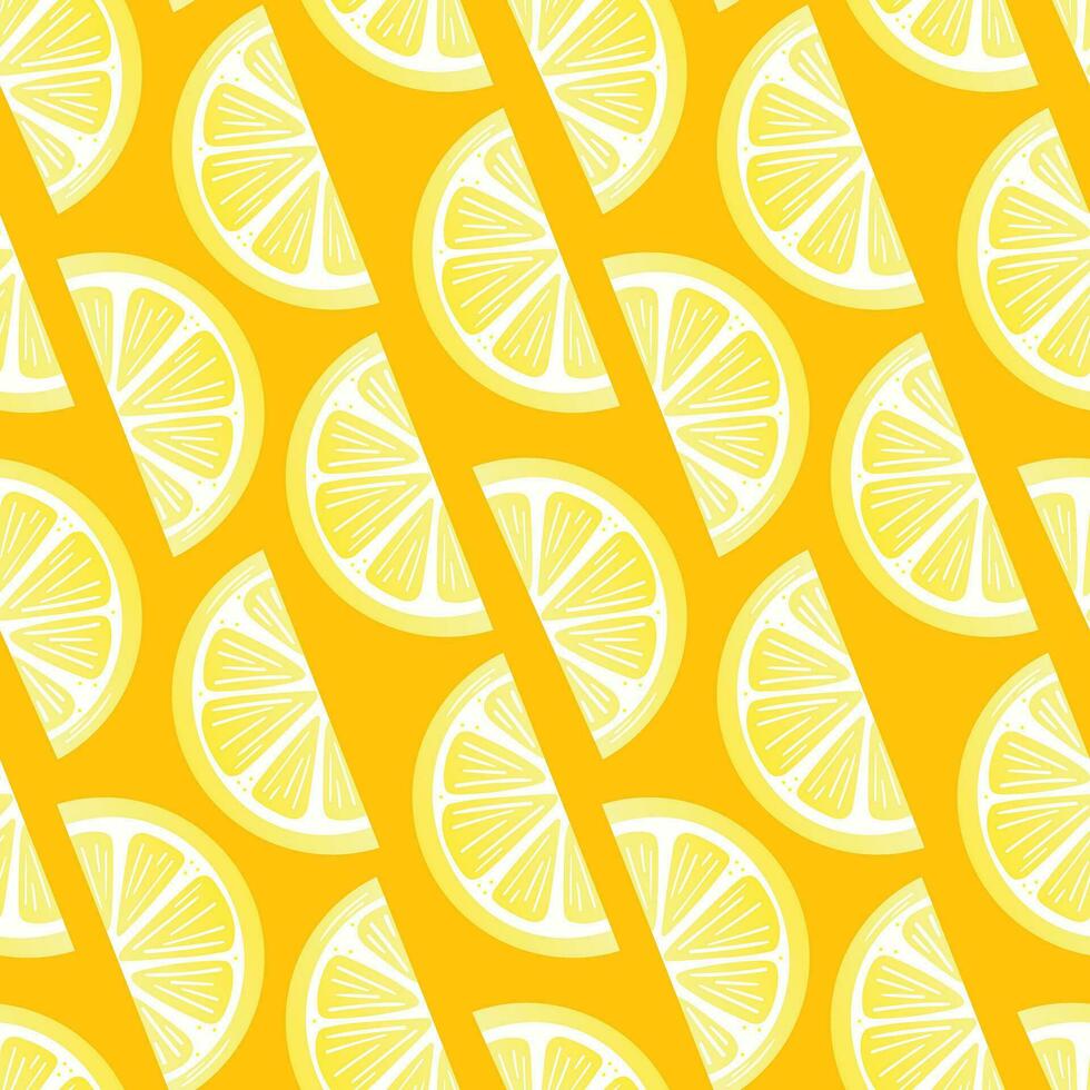 Leom slice seamless vector repeat pattern with orange background, tropical fruit print