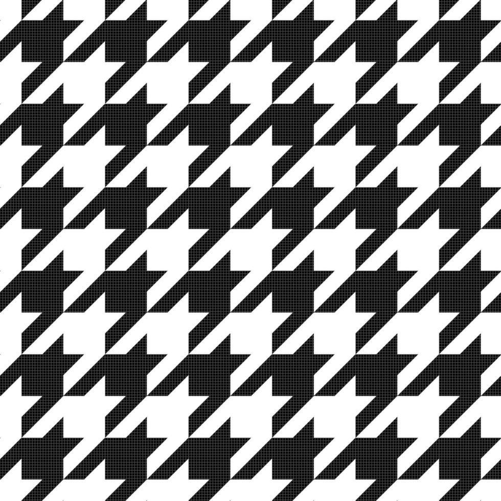 Linen textured hounds tooth black and white seamless vector pattern, endless repeating background