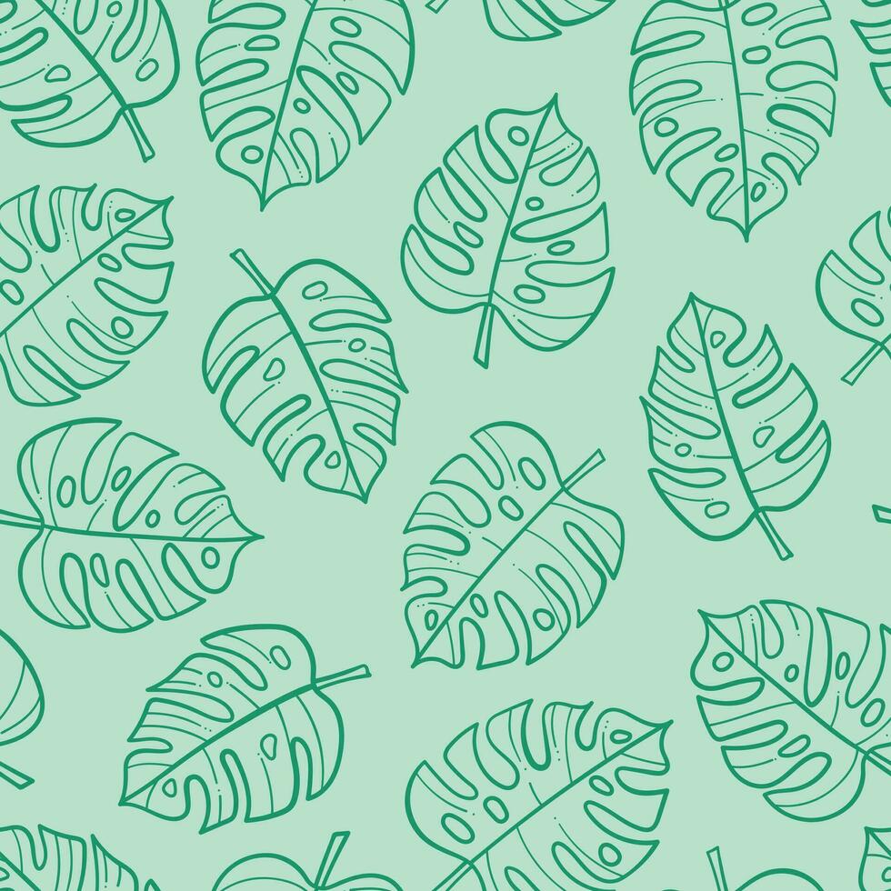 Green tropical monstera leaves seamless vector repeat pattern