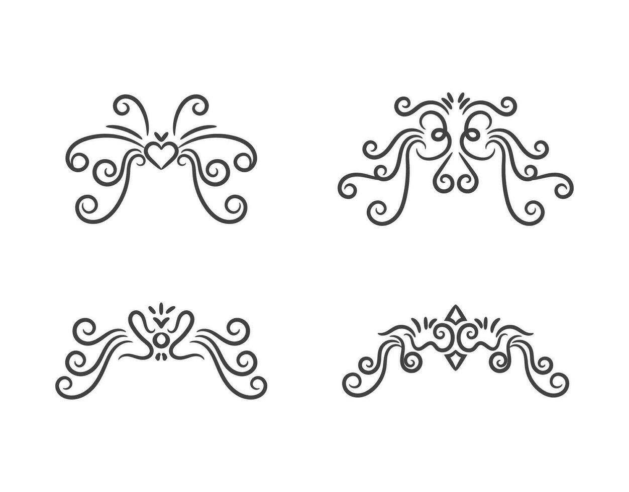 Hand drawn art swirl frame borders ornament set vector illustration on white background.
