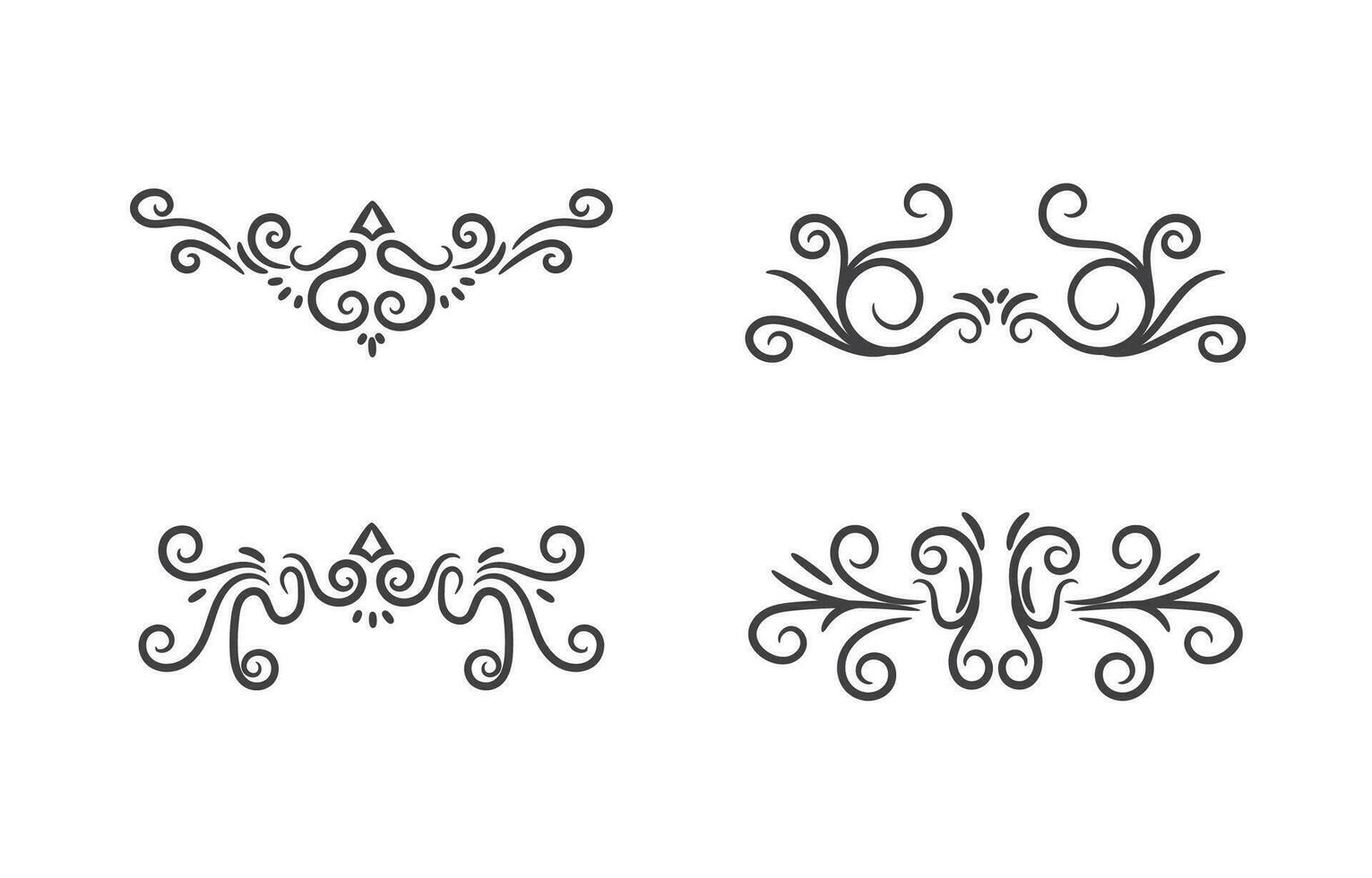 Hand drawn art swirl frame borders ornament set vector illustration on white background.