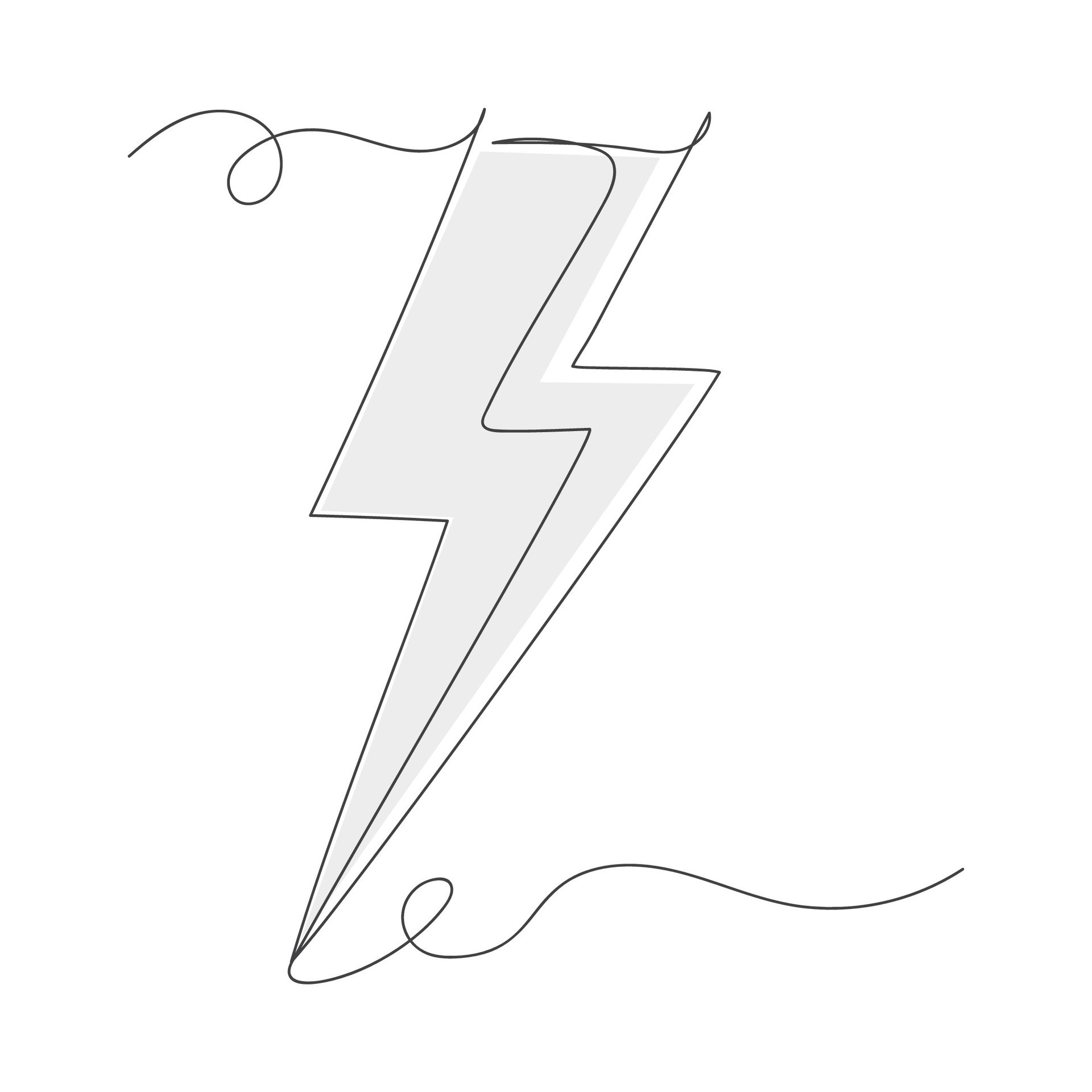 Electric continuous line art, lightning bolt sign isolated vector