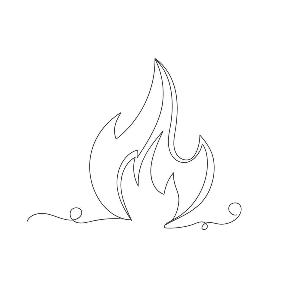 Fire flame continuous one line art isolated vector illustration.