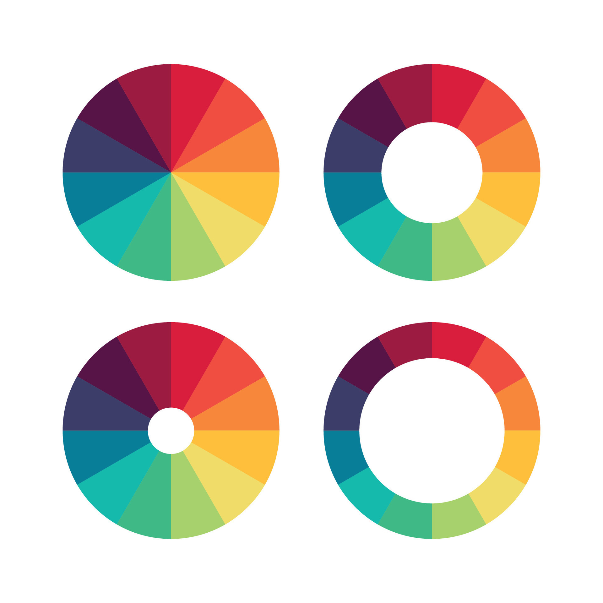Set of color wheel or color circle picker flat vector illustration