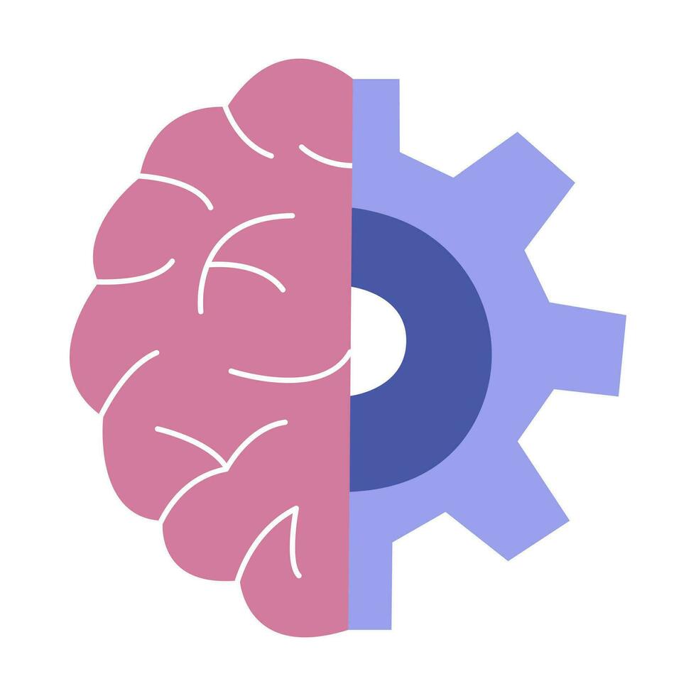 Brain from human hemisphere and robotic. Vector