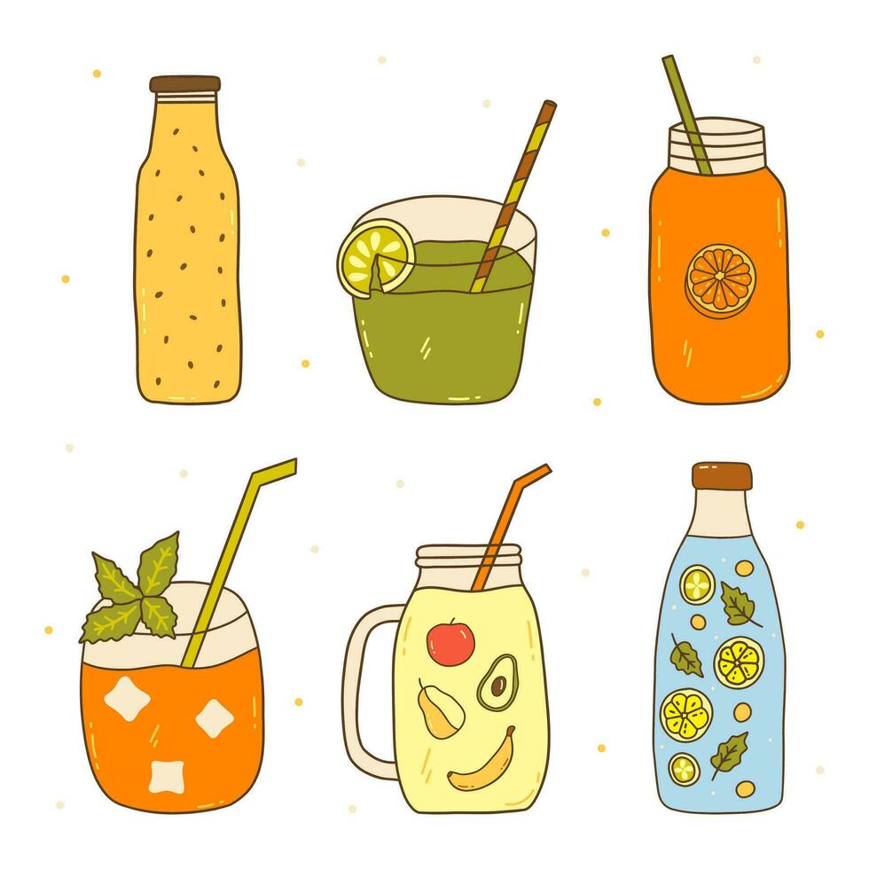 Set of fruit and vegetable smoothies. Vector doodle