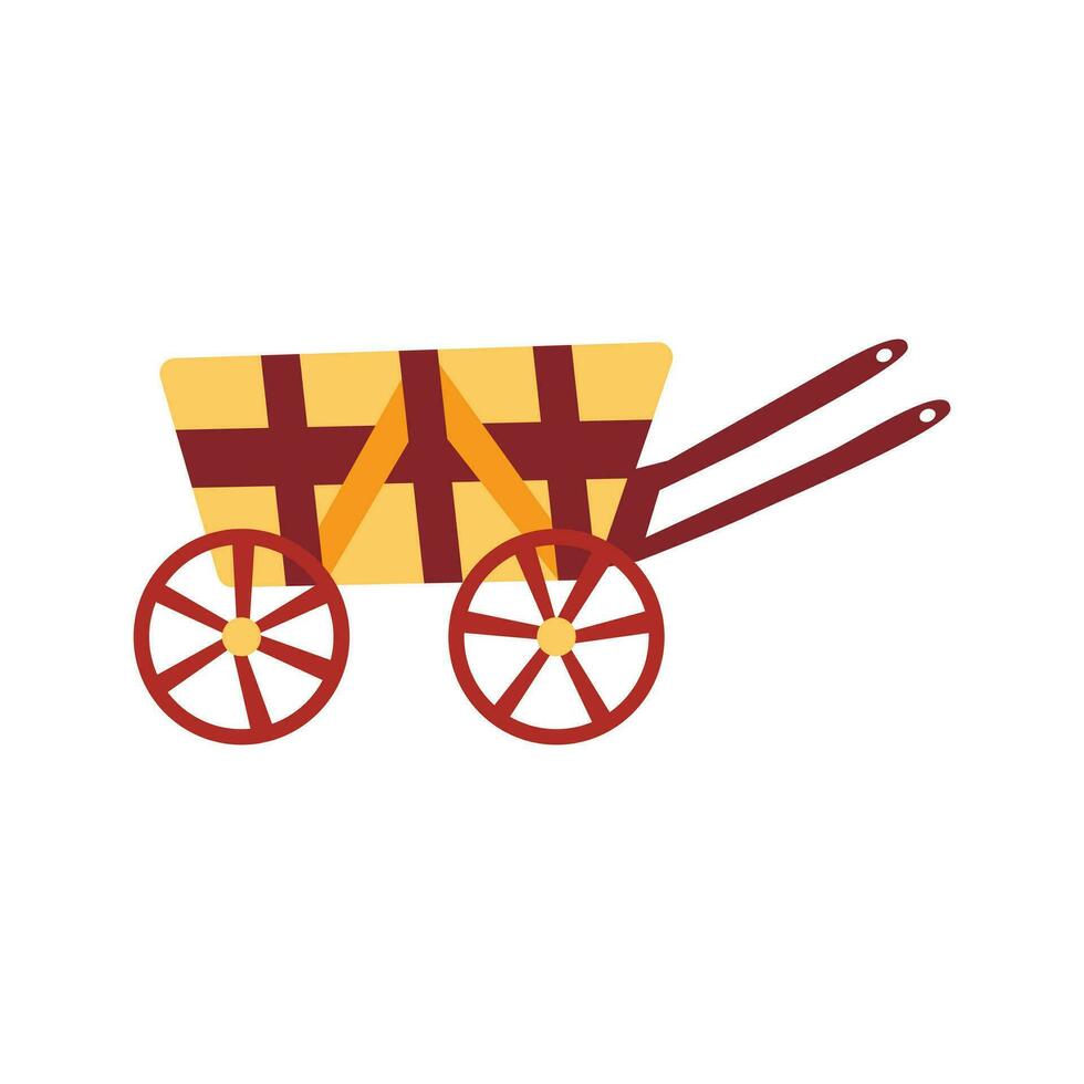 Wooden cart on wheels. Carriage. Vector hand drawn