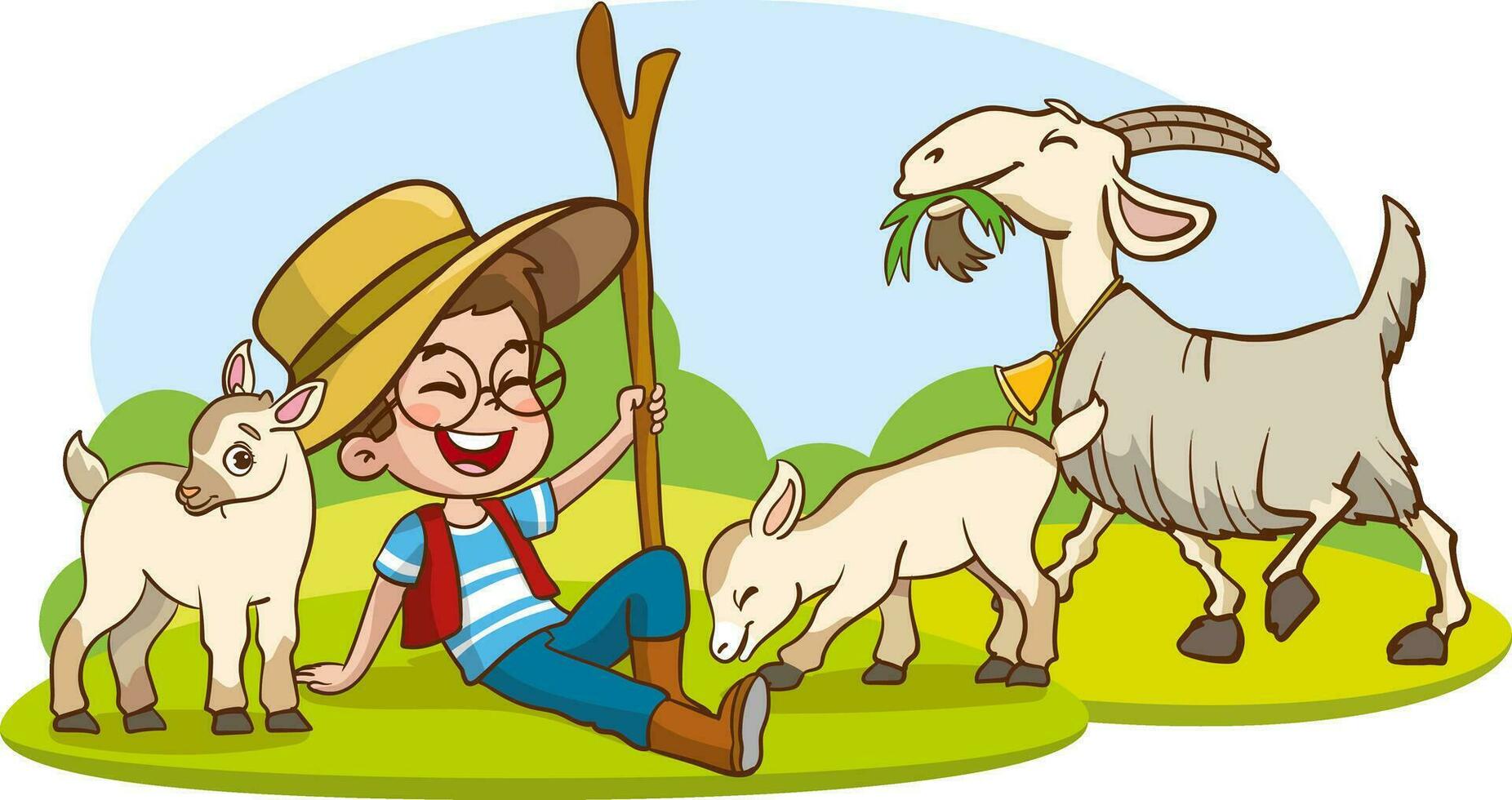 shepherd kid and goats vector