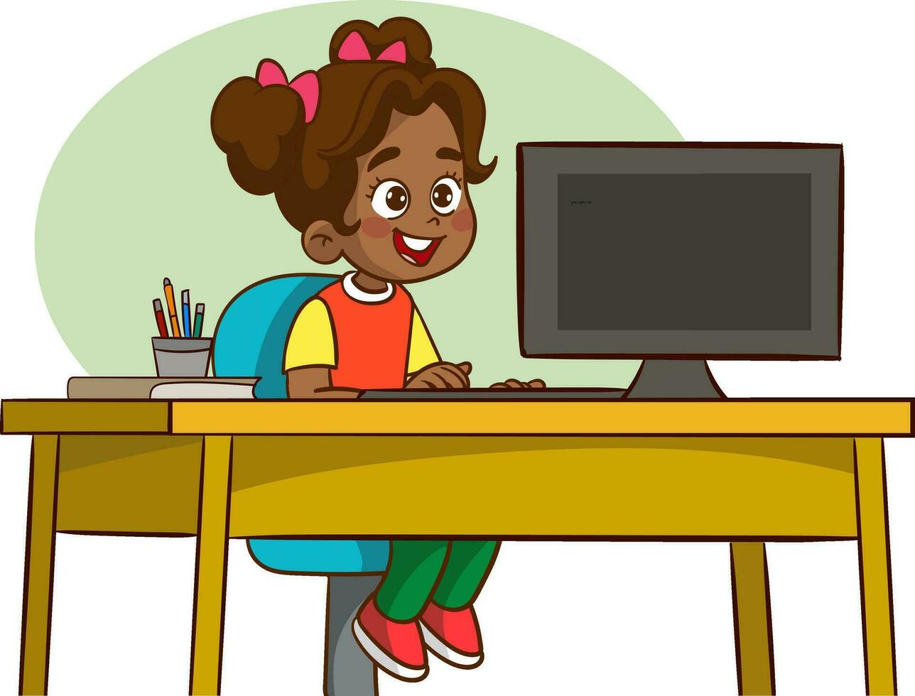 afro americano niña estudiando a escritorio vector