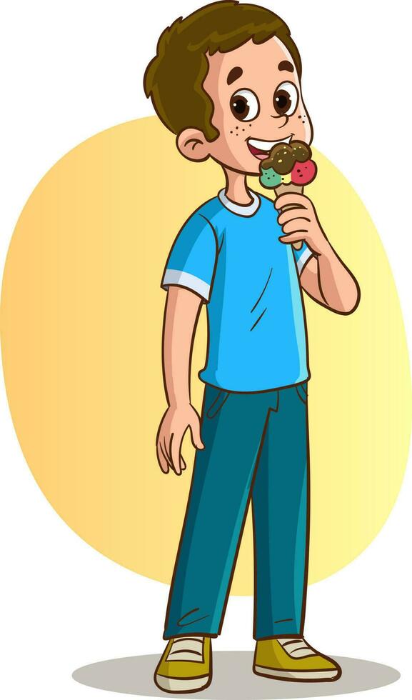 vector illustration of boy eating ice cream