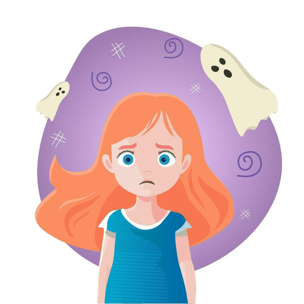 scared girl on white isolated background vector