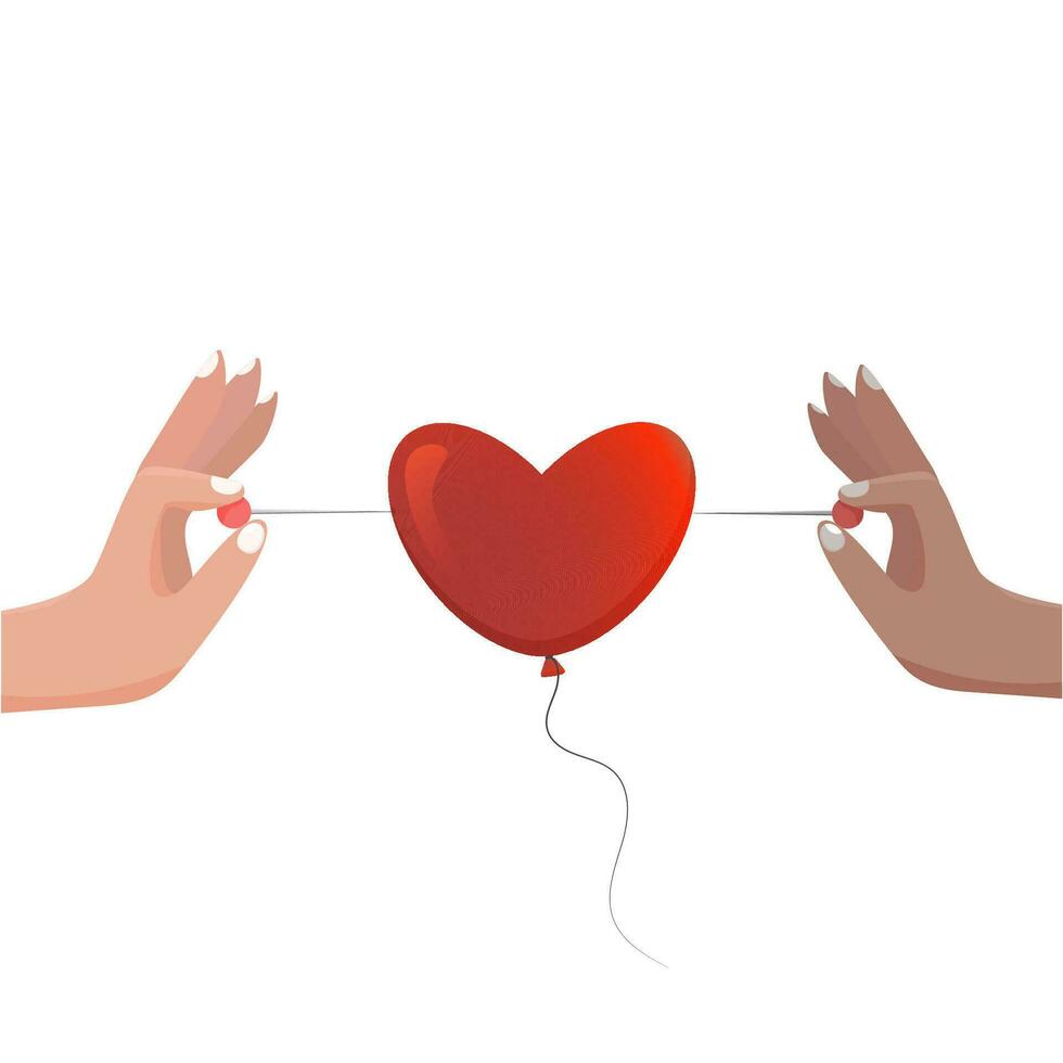 hand and needle burst balloon heart vector