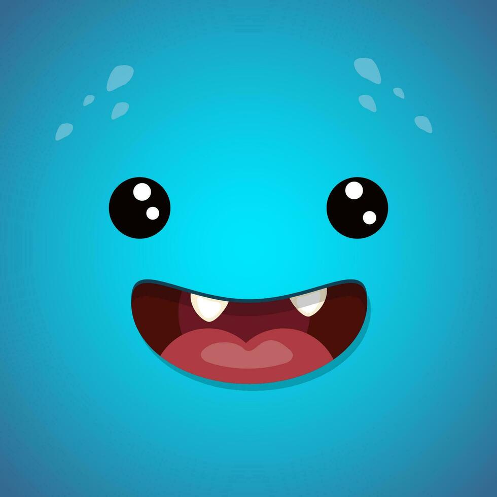 Cartoon monster face blue cute smile and teeth vector
