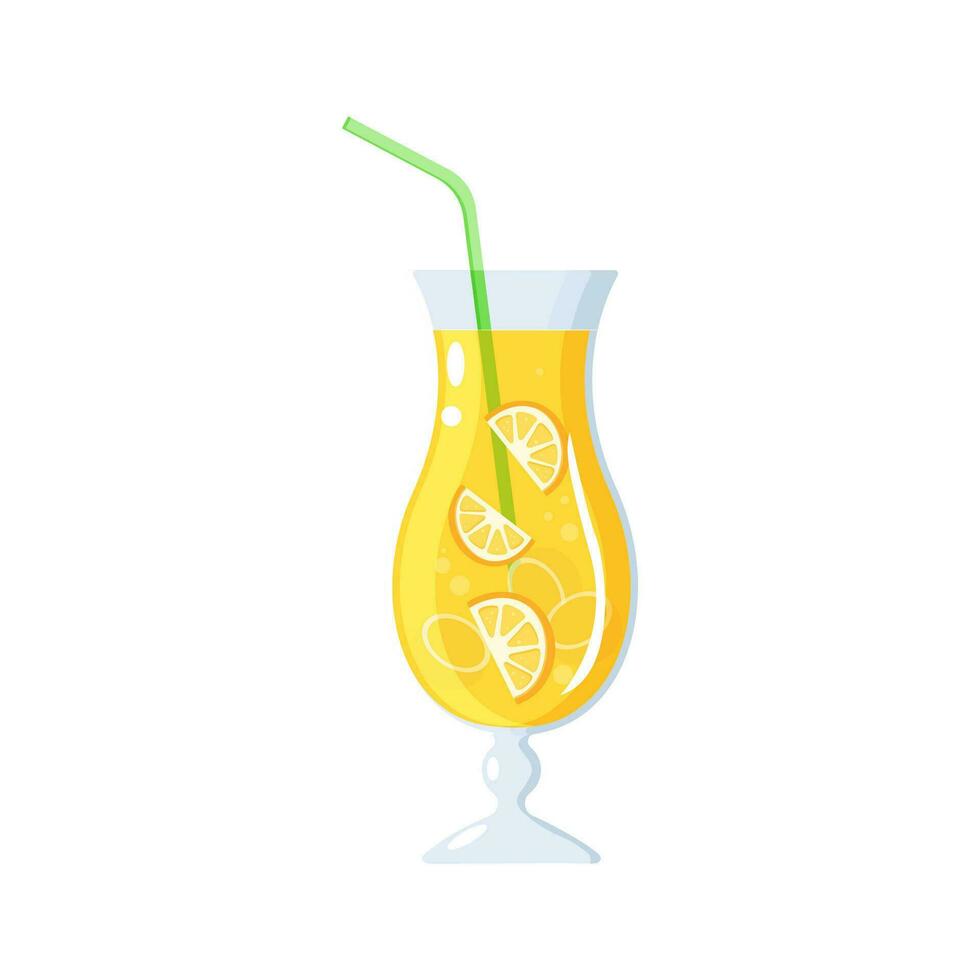 Orange cocktail with ice and a straw vector