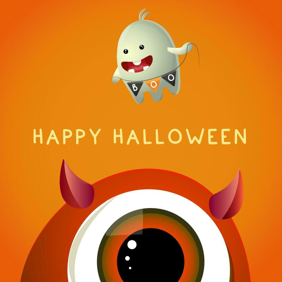 Halloween card cute monster big eye vector