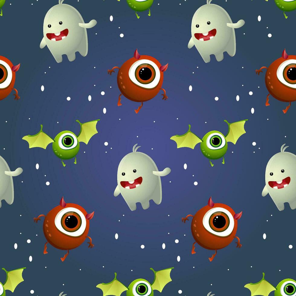 cute monsters and Halloween ghost pattern vector