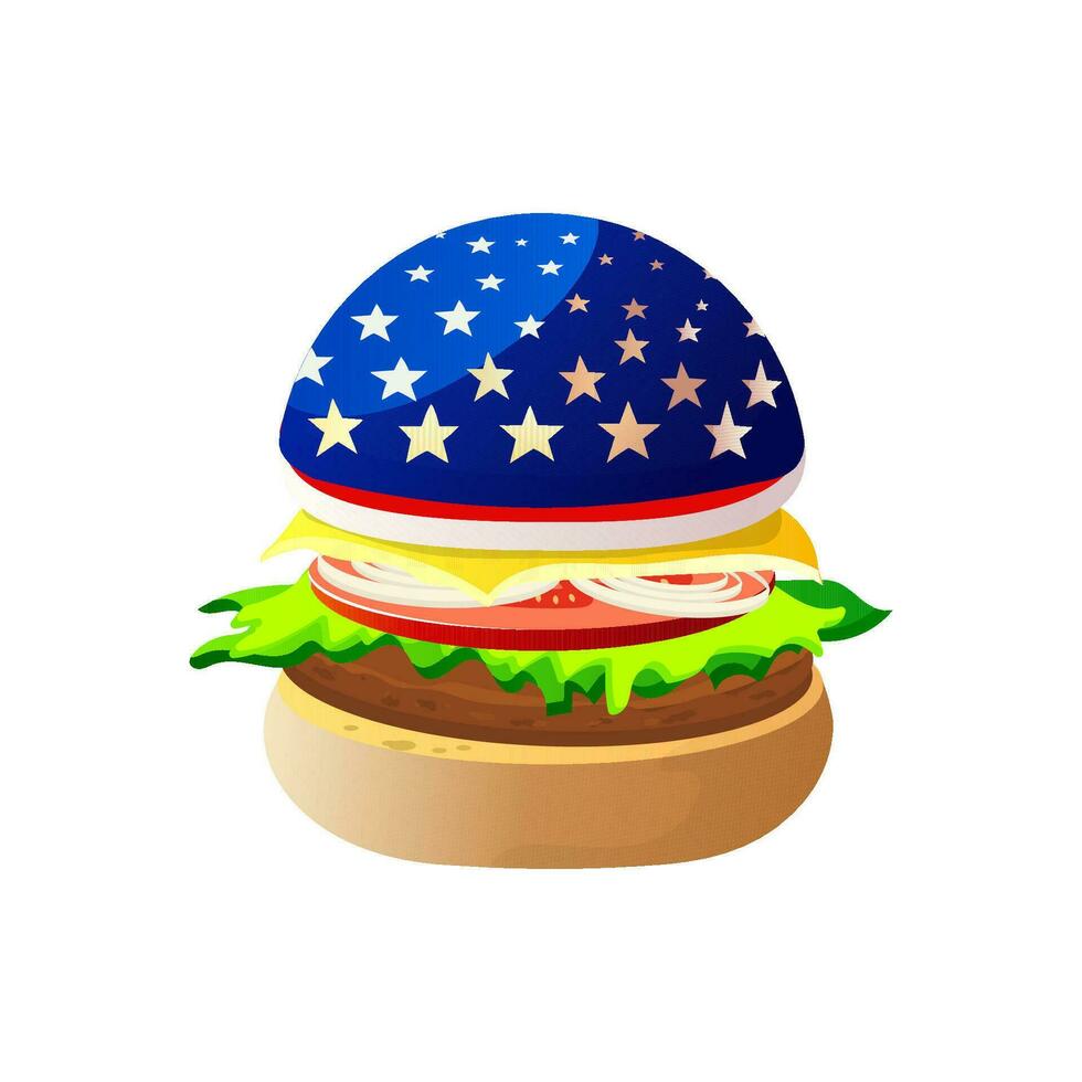 americano hamburguesa con un bandera impresión vector
