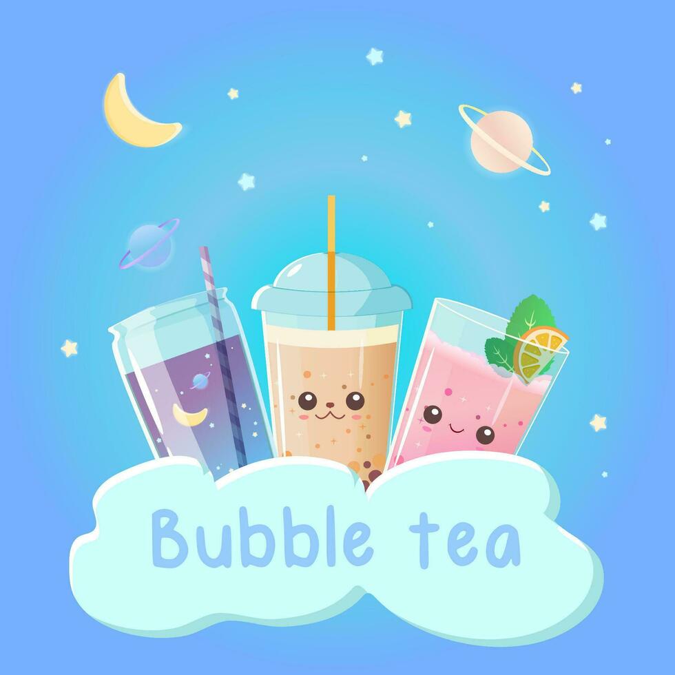 Bubble tea set against the sky vector